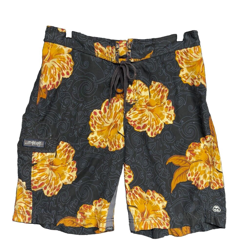 VTG Billabong Board Shorts Mens 34 Floral Hibiscus Swim Trunks 2000s Surf Y2K